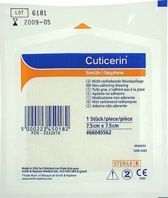 Cuticerin 7,5x7,5 Cm Gaze M.salbenbeschichtung 10 St Pzn 3744758