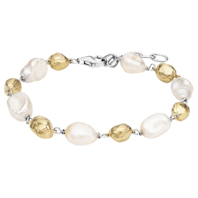 Julie Julsen Armband Aus 925/-silber Barocke Perlen Und Vergoldeten Nuggets