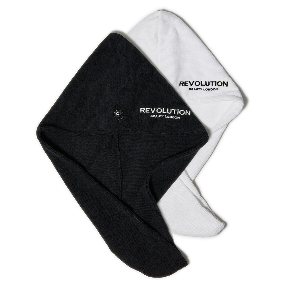revolution haircare 2pk microfibre hair wrap black/white handtuch